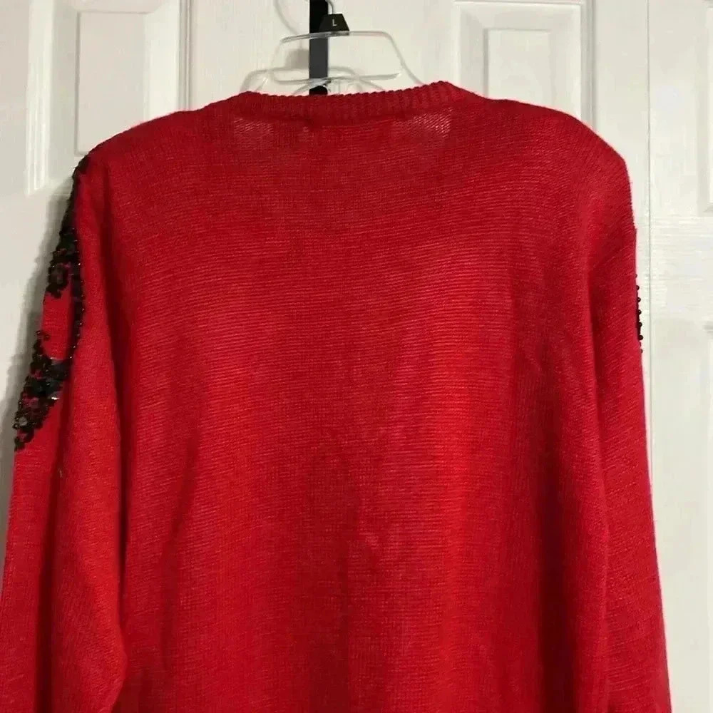 Dana Scott vintage 80’s embellished red & black sequin knit sweater size MEDIUM - Picture 7 of 12